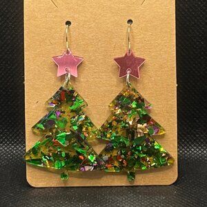 3/$12~Glittery Sequin Christmas Tree Earrings